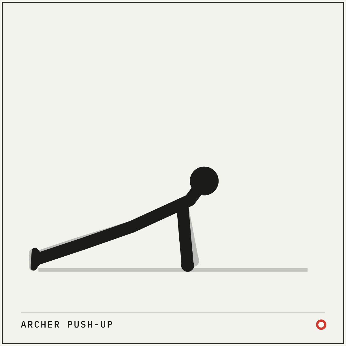 Archer push-up demonstration figure: Set up in a push-up position with your hands well outside your shoulders, about double your normal width.