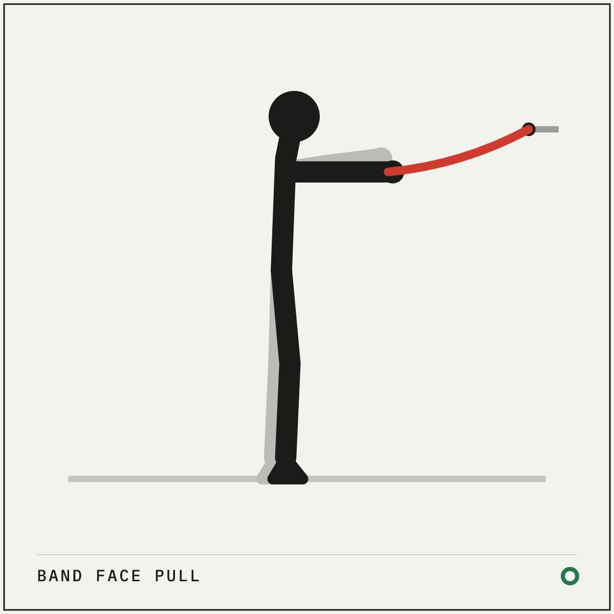 Band face pull demonstration figure: Anchor a band at about head height and take an end in each hand, palms facing down.