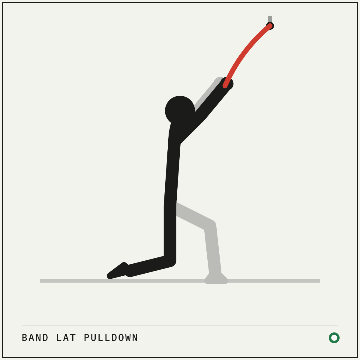 Band lat pulldown demonstration figure: Anchor the band overhead, at the top of a door or any point well above your head.