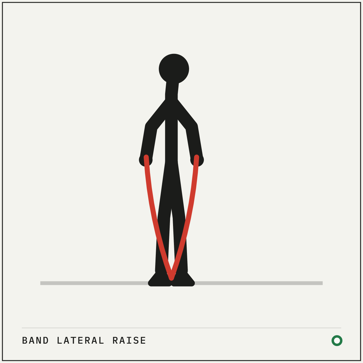 Band lateral raise demonstration figure: Stand on the middle of the band with your feet about hip-width apart.