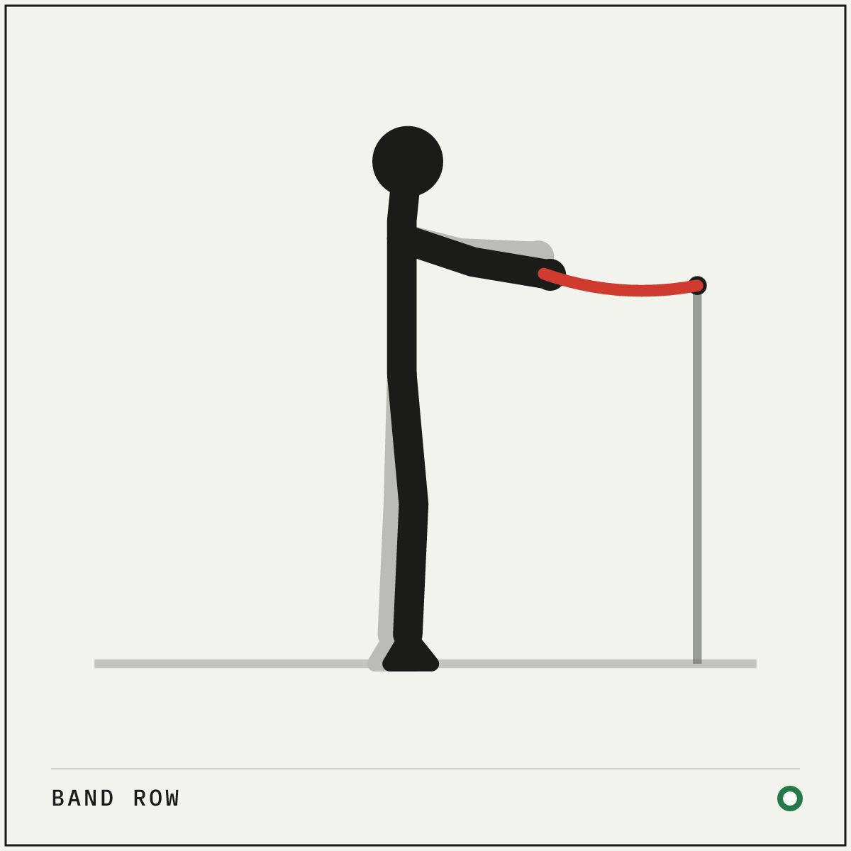 Band row demonstration figure: Anchor the band at chest height around a post or a door anchor.