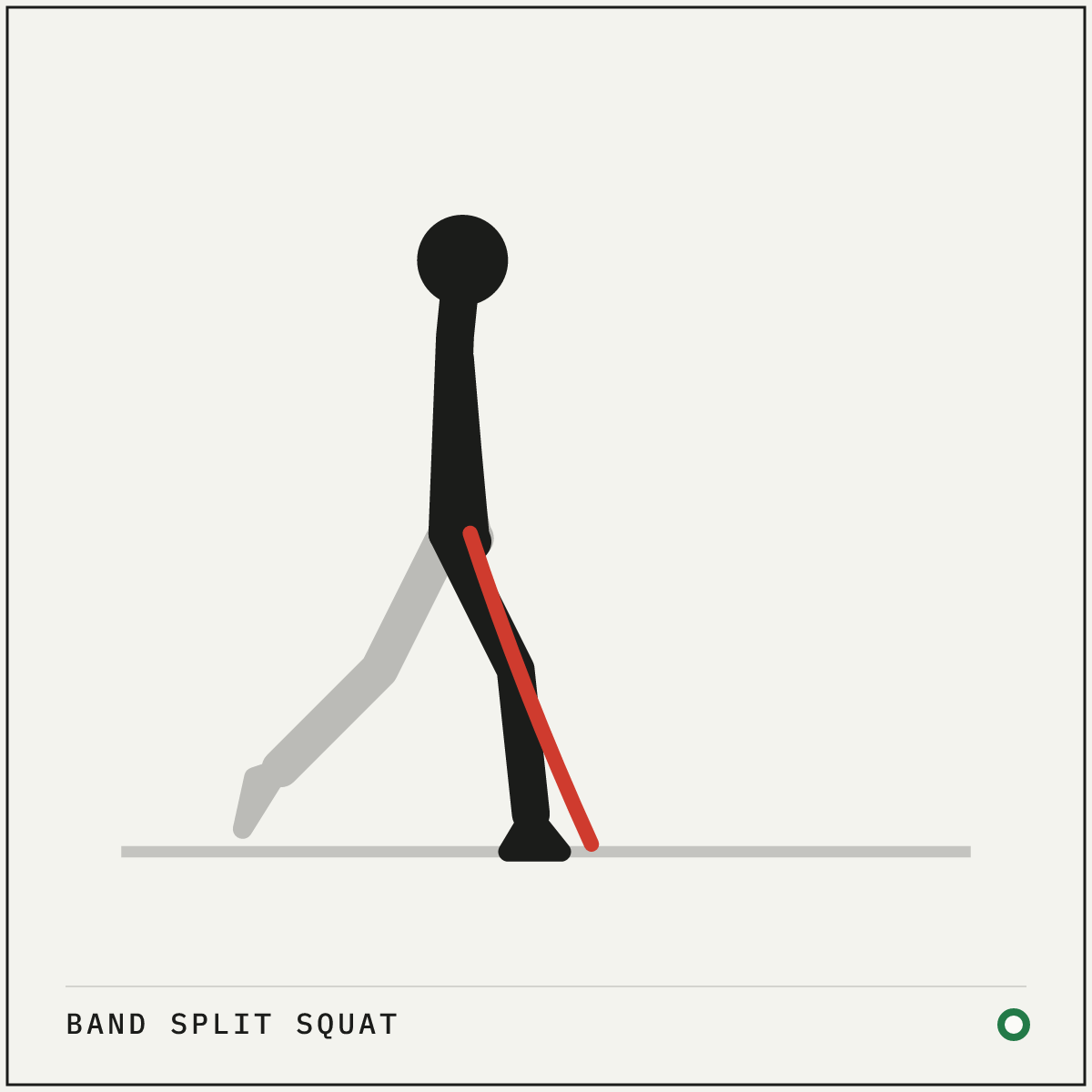 Band split squat demonstration figure: Step your front foot onto the center of the band.