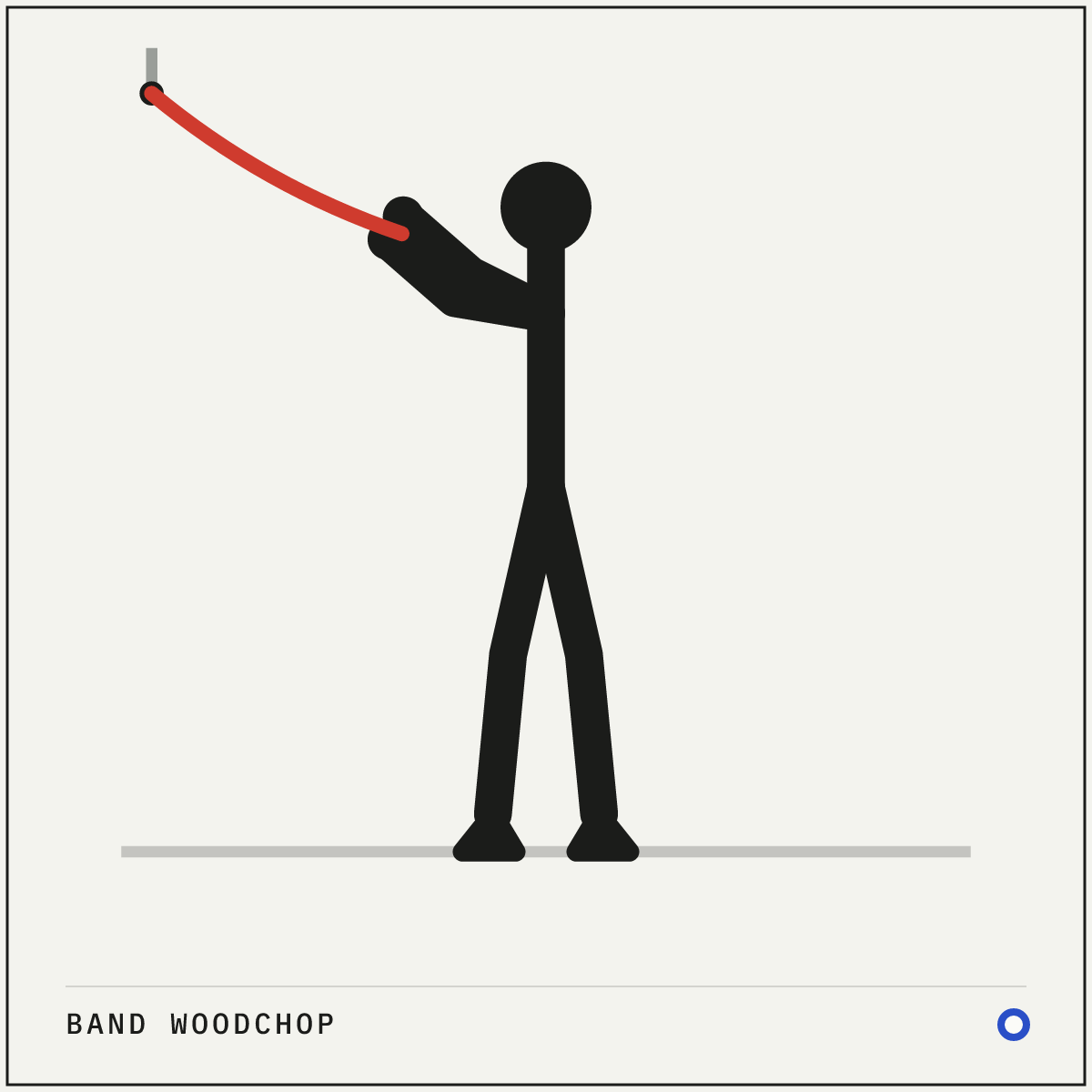 Band woodchop demonstration figure: Anchor the band at a high point, at the top of a door or overhead.