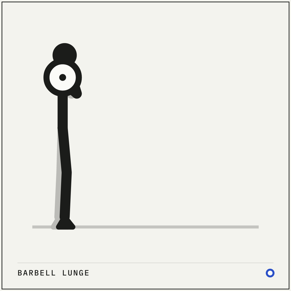 Barbell lunge demonstration figure: Rack a barbell across your upper back, stepping out of the rack.