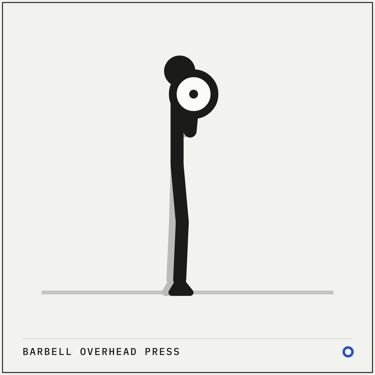 Barbell overhead press demonstration figure: Grip the bar just outside your shoulders so your forearms are vertical.