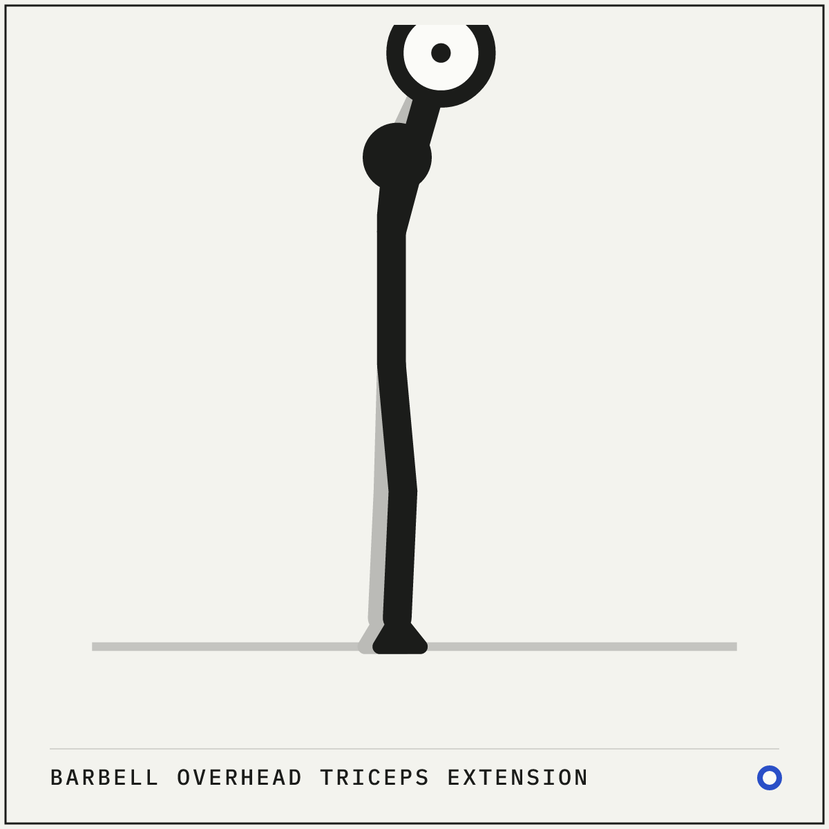 Barbell overhead triceps extension demonstration figure: Take a light bar to your shoulders, hands about shoulder-width apart, palms facing forward.