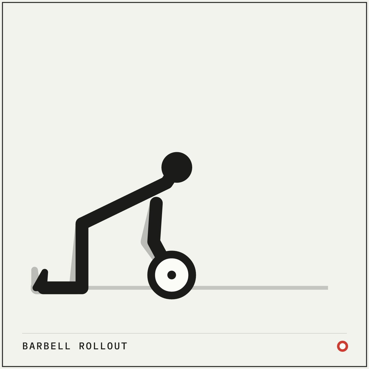 Barbell rollout demonstration figure: Load a barbell with small plates (5kg or 10kg) so it can roll.
