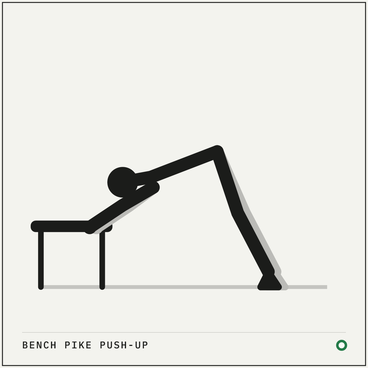 Bench pike push-up demonstration figure: Place your hands shoulder-width apart on the edge of a bench.
