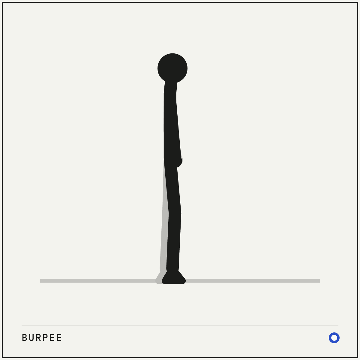 Burpee demonstration figure: Stand tall with room to drop forward and jump upward.
