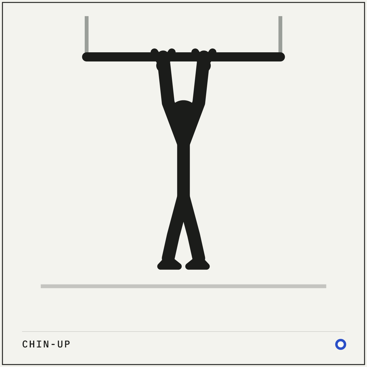 Chin-up demonstration figure: Grip the bar with your palms facing you, hands about shoulder-width apart.