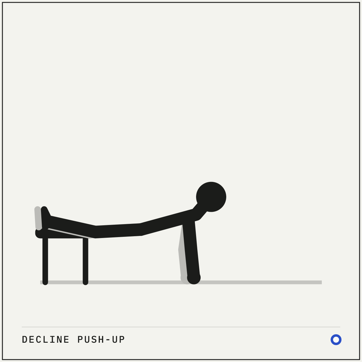 Decline push-up demonstration figure: Put your feet on a bench or a sturdy box, with your hands on the floor under your shoulders.