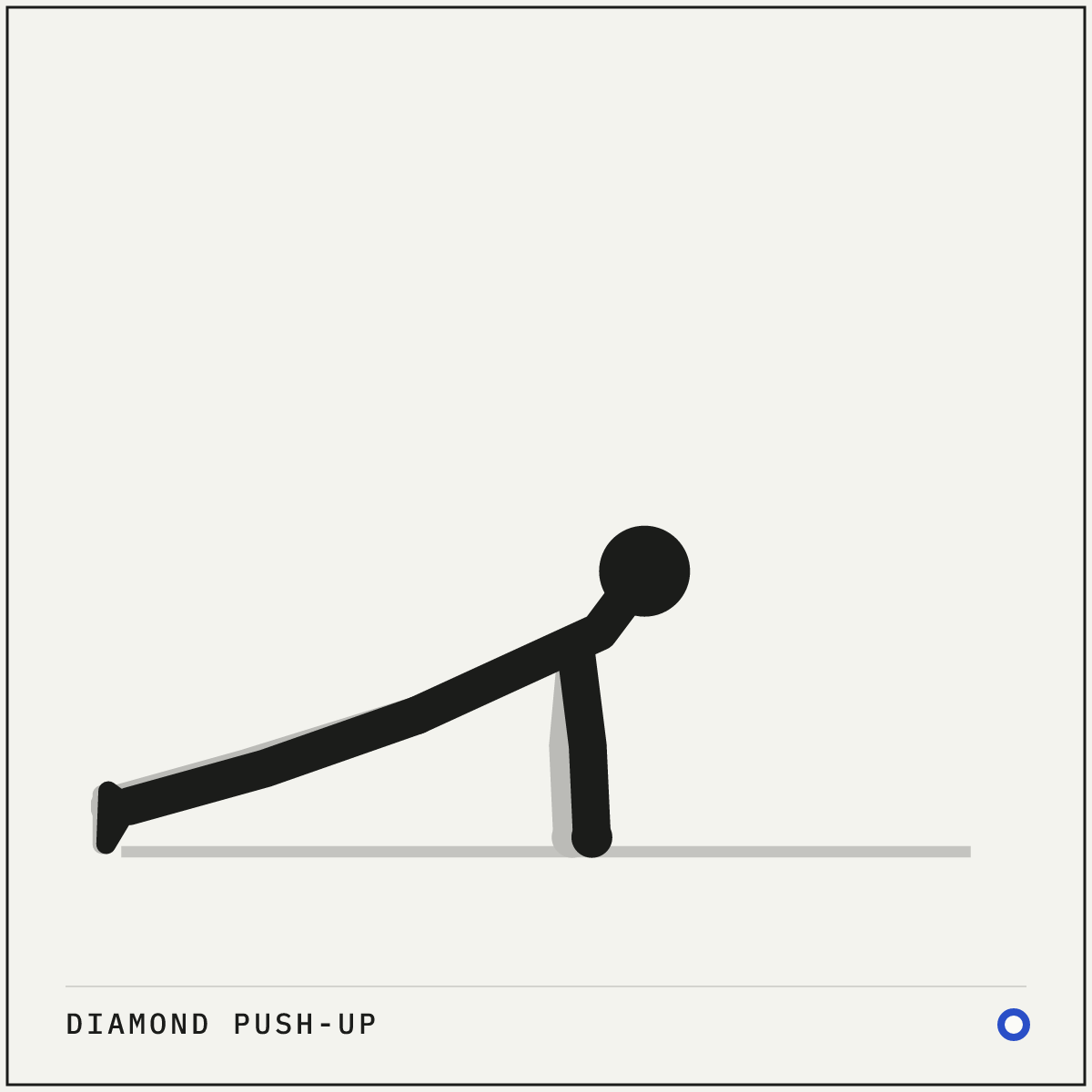 Diamond push-up demonstration figure: From a solid push-up position, slide your hands together under your chest so your thumbs and index fingers form a diamond.