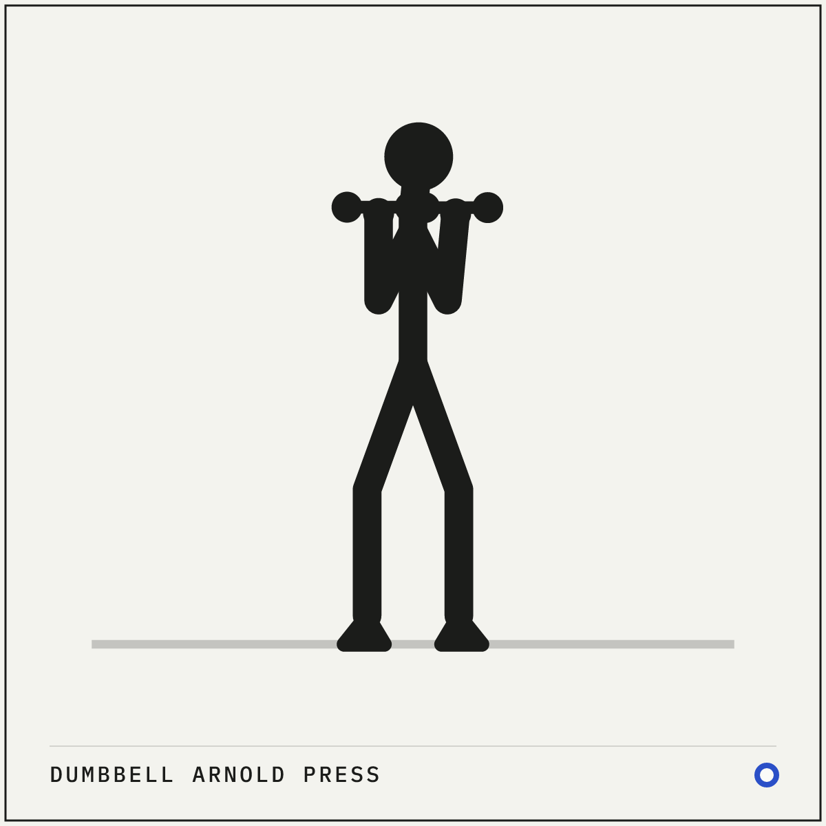 Dumbbell Arnold press demonstration figure: Stand or sit tall with a dumbbell in each hand at shoulder height, palms facing you and elbows in front of your ribs.