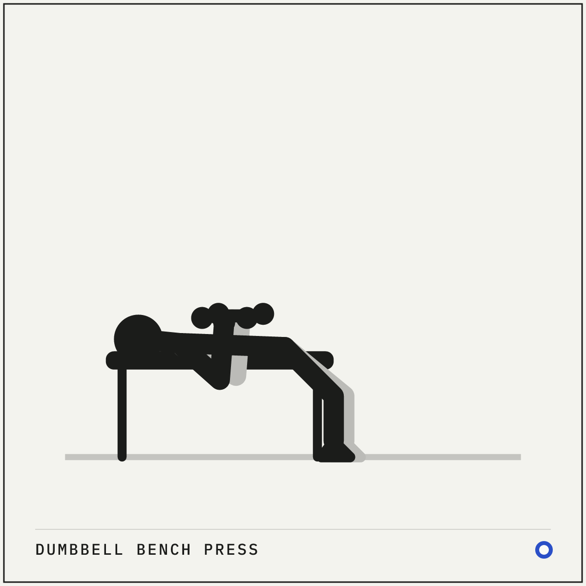 Dumbbell bench press demonstration figure: Sit on the bench with a dumbbell resting on each knee.