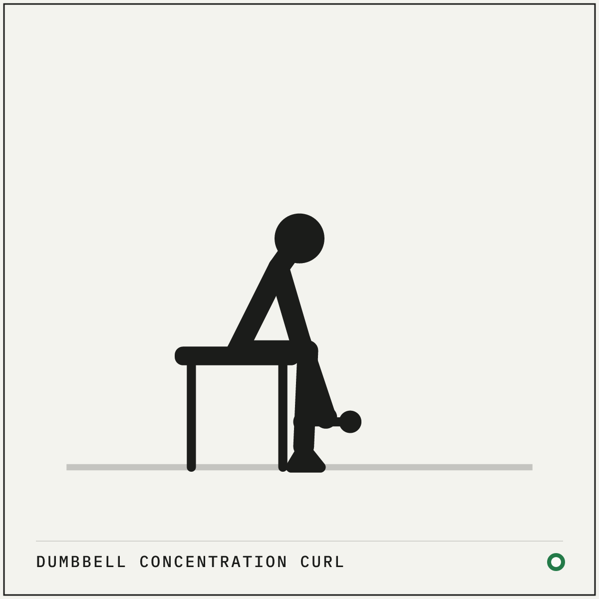 Dumbbell concentration curl demonstration figure: Sit on the edge of a bench with your legs spread wide.