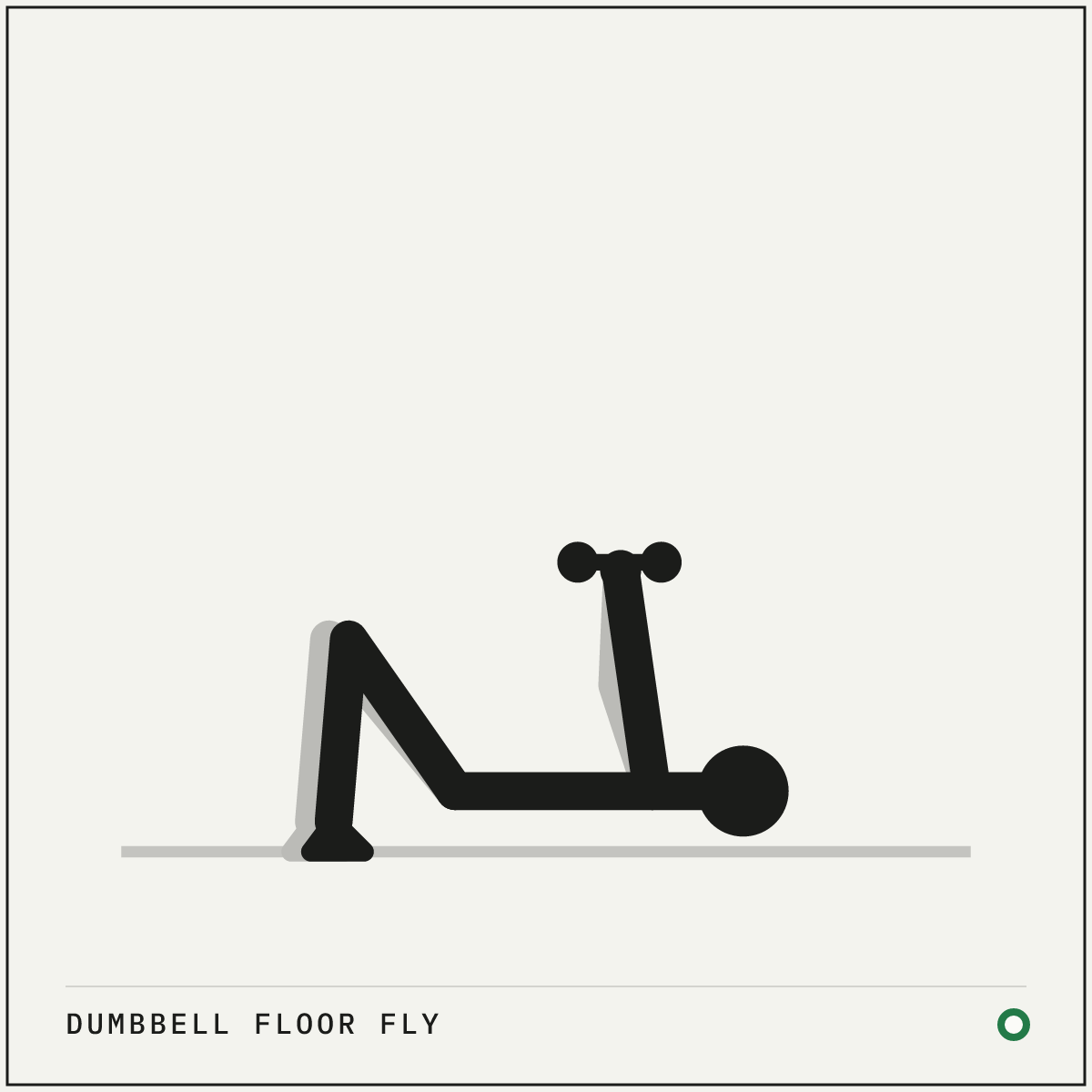 Dumbbell floor fly demonstration figure: Lie flat on the floor holding a dumbbell above your chest in each hand, palms facing each other.