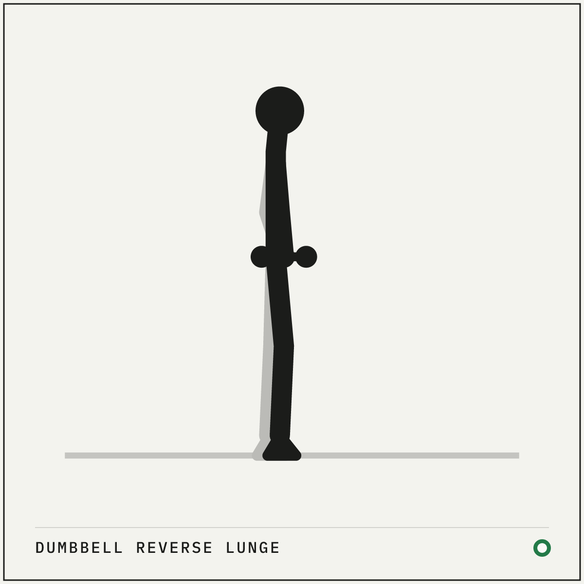 Dumbbell reverse lunge demonstration figure: Stand tall holding a dumbbell in each hand at your sides.