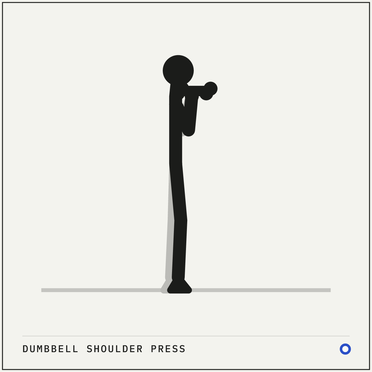 Dumbbell shoulder press demonstration figure: Stand tall, or sit on an upright bench, with a dumbbell at each shoulder.