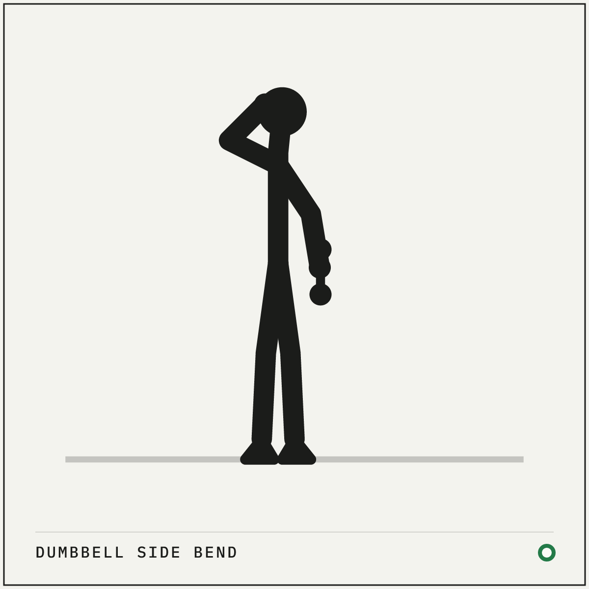 Dumbbell side bend demonstration figure: Stand tall with your feet hip-width apart and one dumbbell hanging at your side.