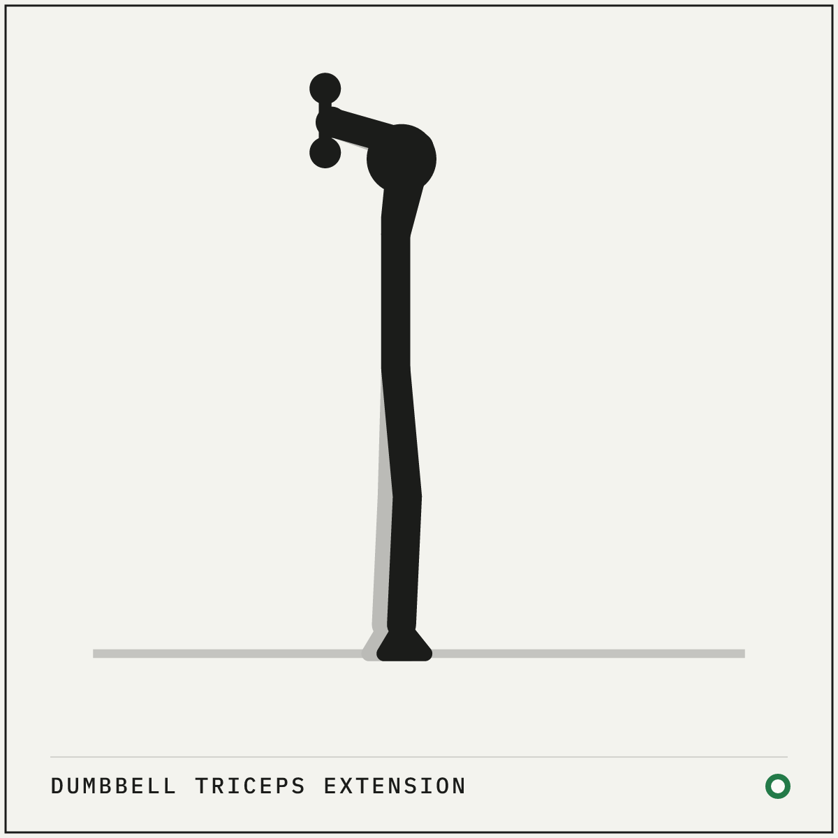 Dumbbell triceps extension demonstration figure: Hold one dumbbell with both palms flat under the top plate and your thumbs wrapped around the handle.