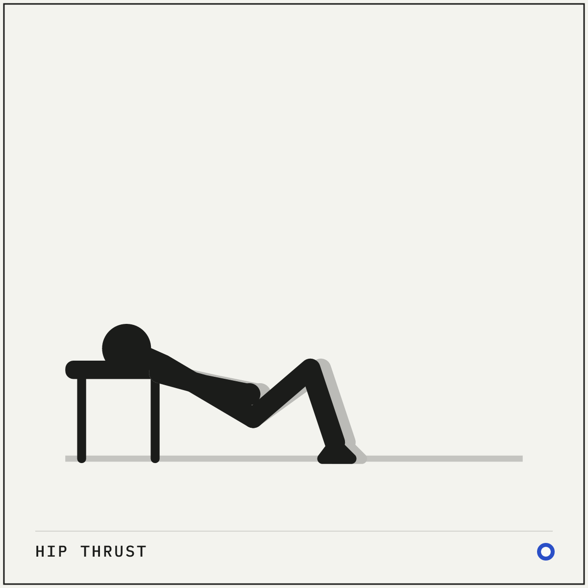 Hip thrust demonstration figure: Sit on the floor with your upper back against the edge of a sturdy bench, knees bent and feet flat.