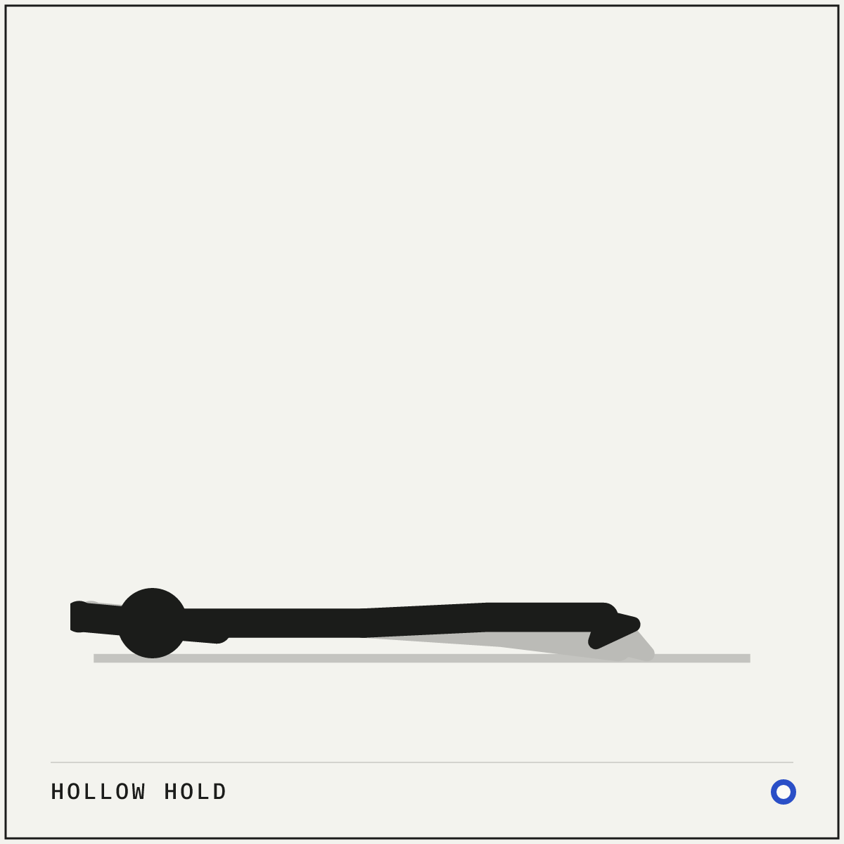 Hollow hold demonstration figure: Lie on your back with your legs long and your arms stretched overhead on the floor.