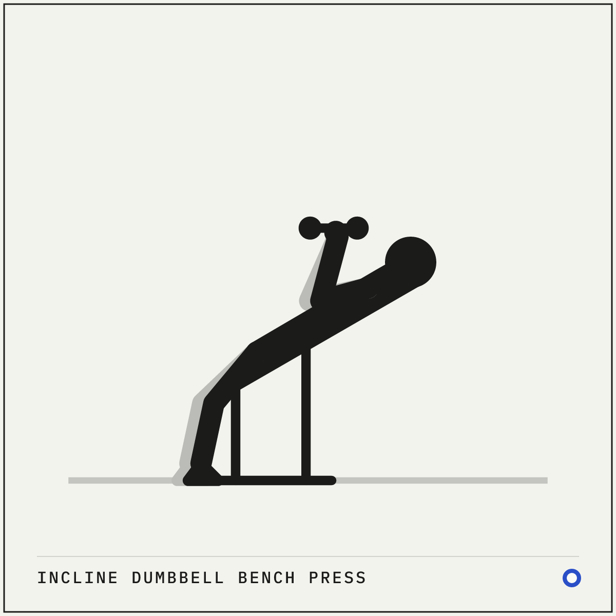 Incline dumbbell bench press demonstration figure: Set the bench to about 30° and sit with a dumbbell resting on each knee.