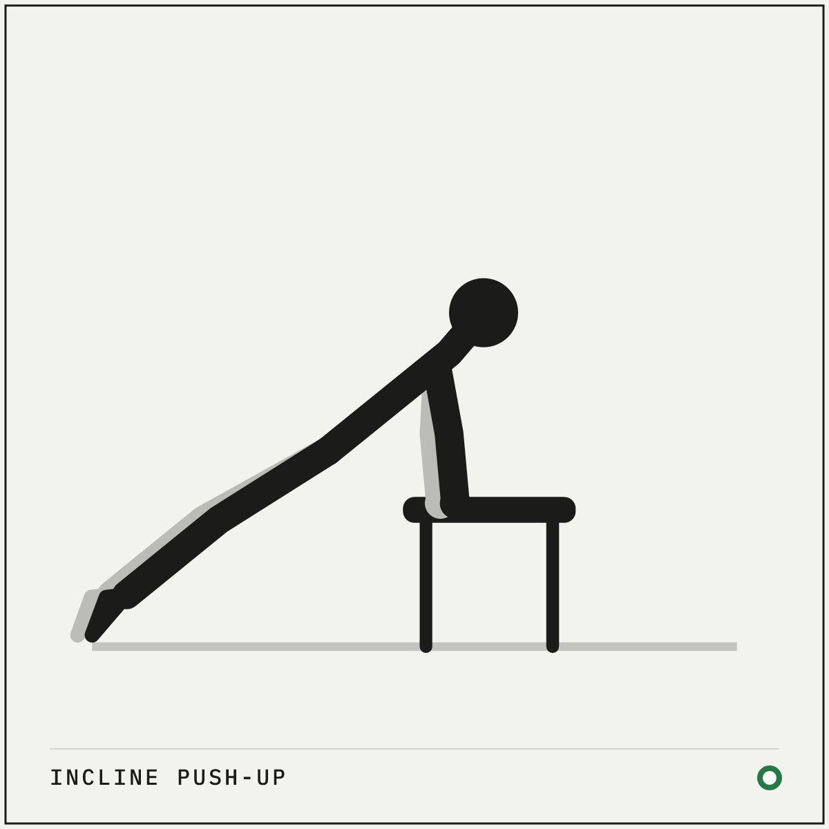Incline push-up demonstration figure: Put your hands on a sturdy raised surface, such as a bench, a table edge or a kitchen counter, slightly wider than your shoulders.