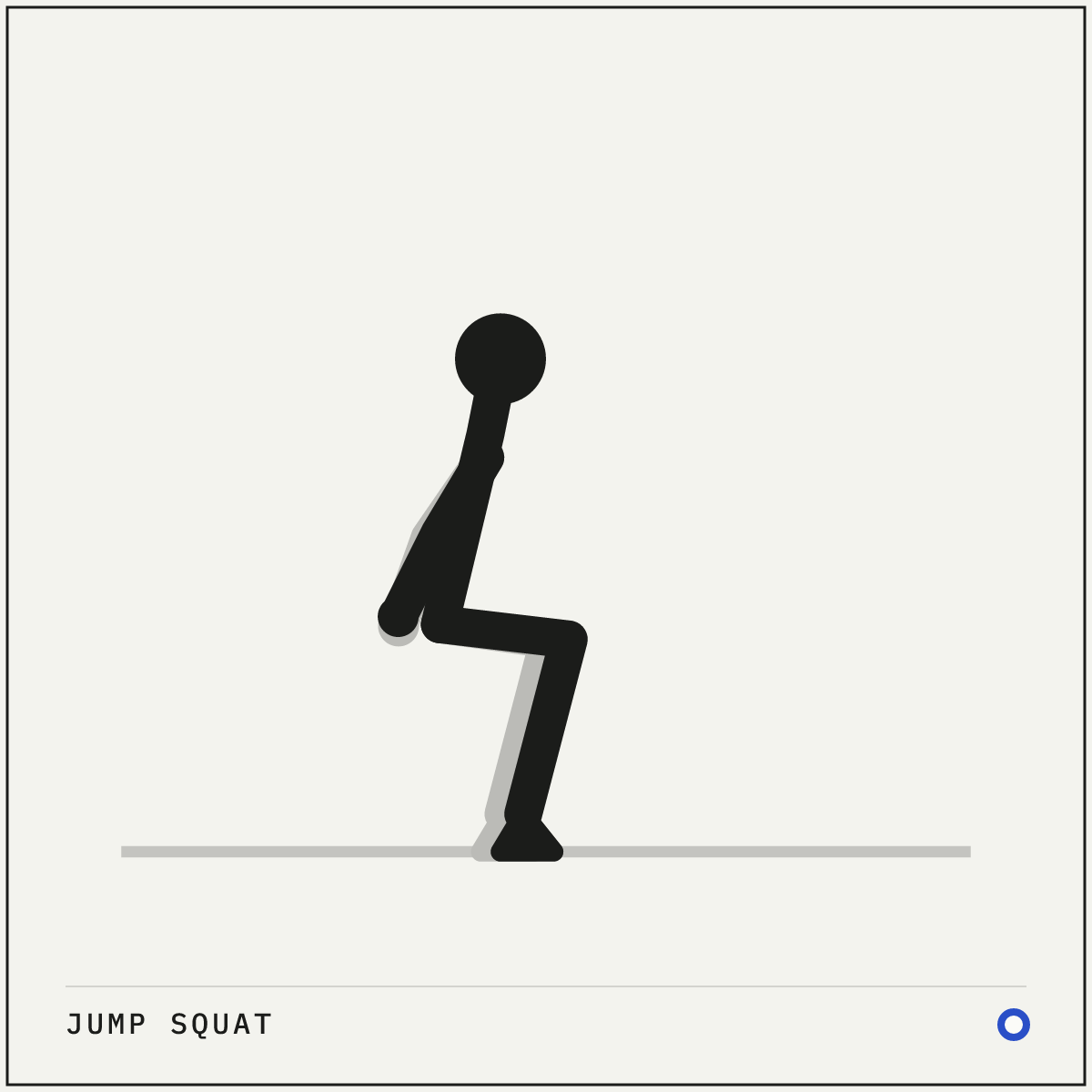 Jump squat demonstration figure: Stand tall with your feet shoulder-width apart and your arms relaxed at your sides.