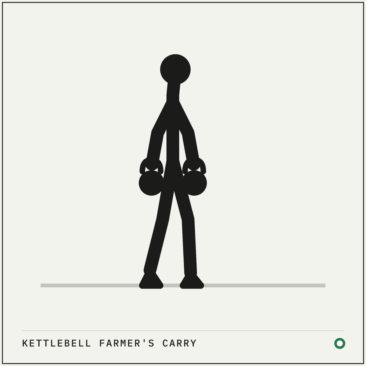 Kettlebell farmer's carry demonstration figure: Stand between two heavy kettlebells.