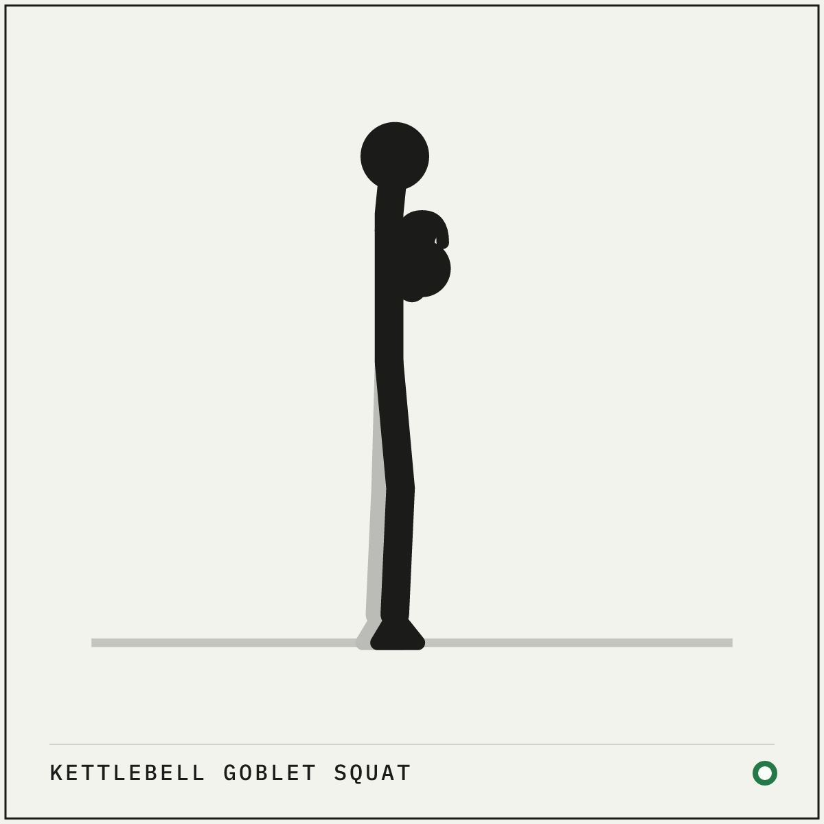 Kettlebell goblet squat demonstration figure: Hold a kettlebell by the horns at chest height.