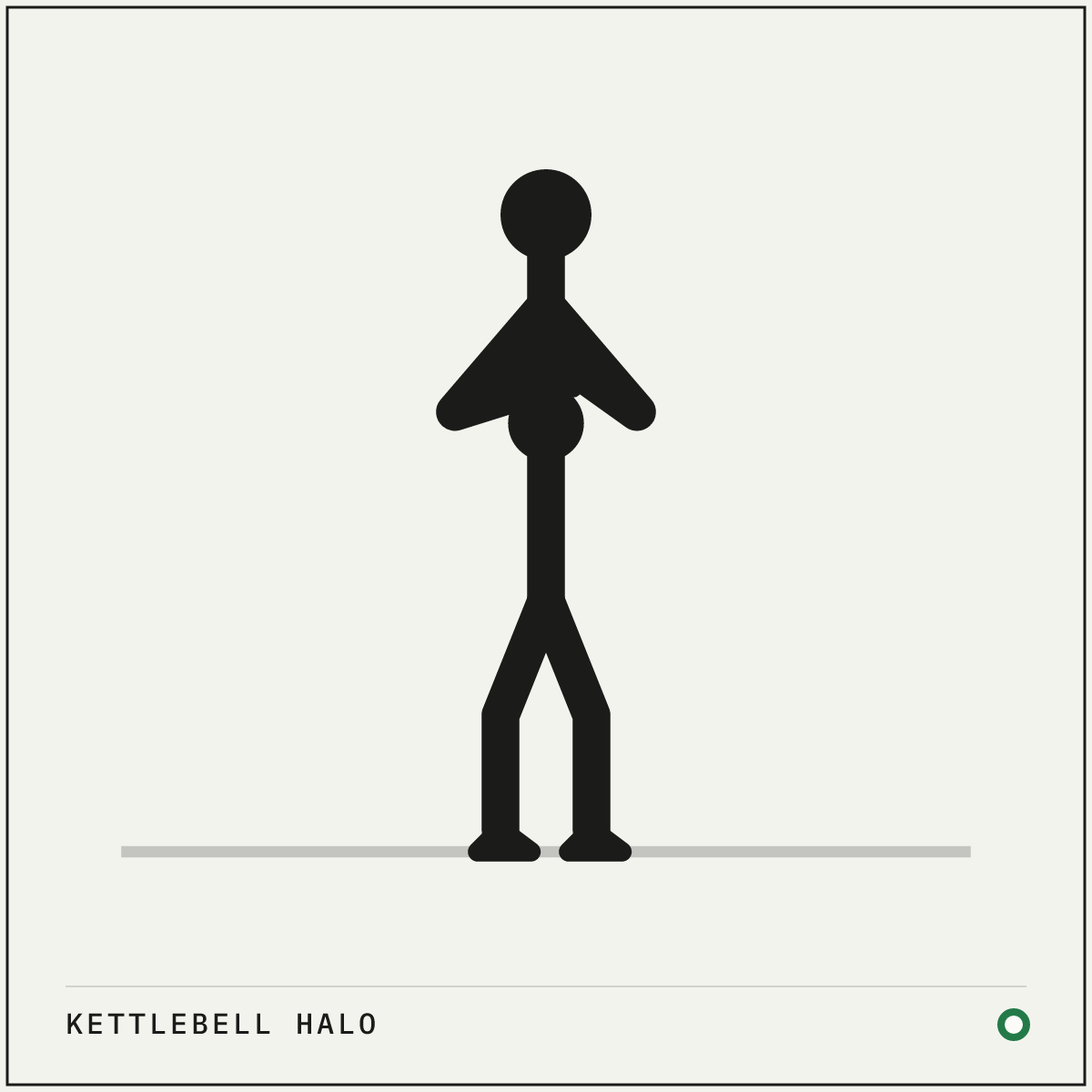 Kettlebell halo demonstration figure: Stand tall holding a kettlebell bottom-up by the horns, resting lightly against your chest.