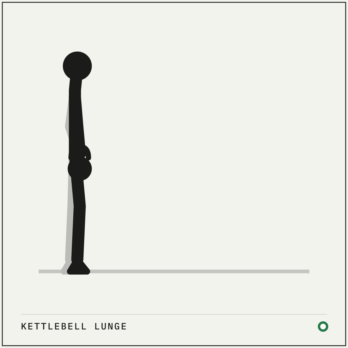 Kettlebell lunge demonstration figure: Stand tall with your feet hip-width apart, holding a kettlebell in each hand at your sides.