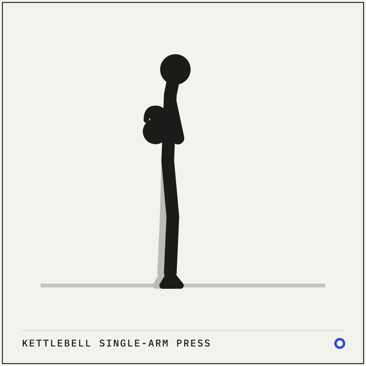 Kettlebell single-arm press demonstration figure: Bring a bell up to your shoulder with your forearm vertical and the bell resting against the back of your forearm.