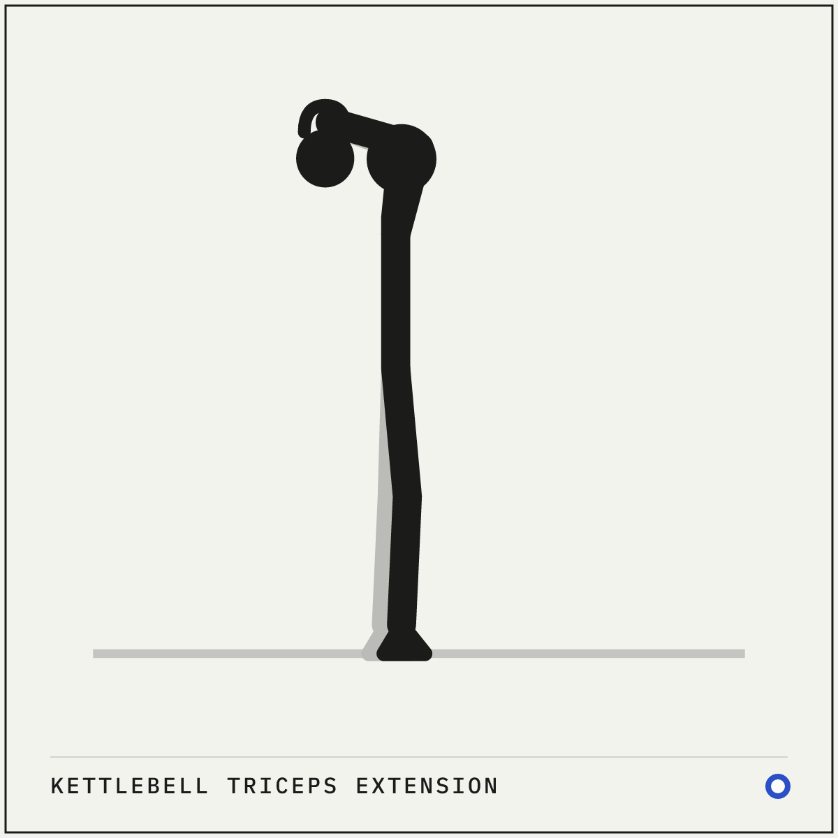 Kettlebell triceps extension demonstration figure: Hold a kettlebell by the horns with both hands, palms up and thumbs wrapped around the handle.