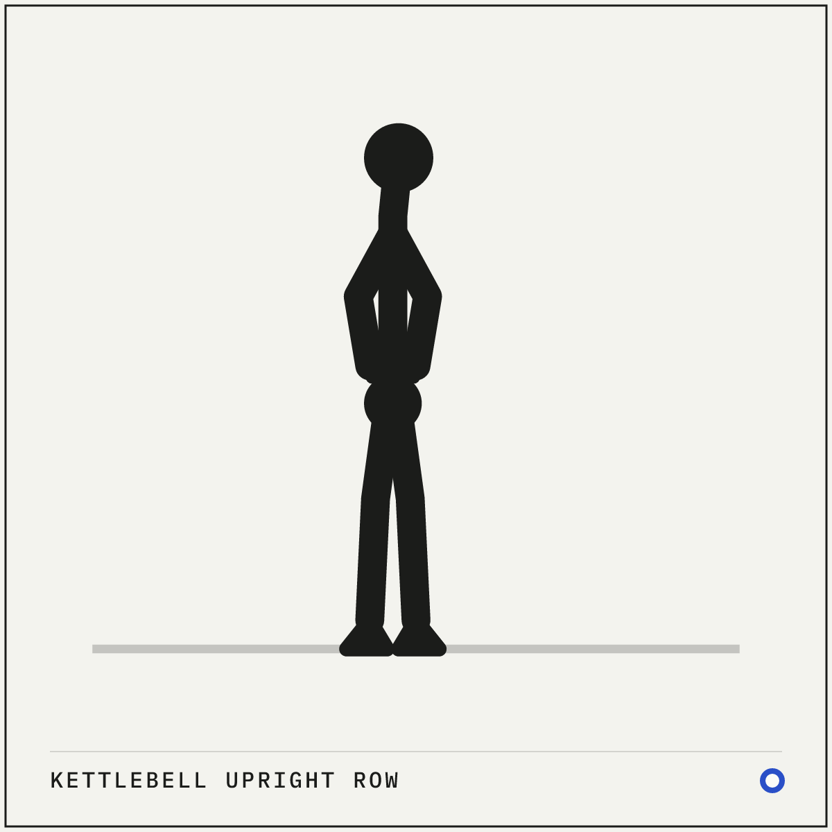 Kettlebell upright row demonstration figure: Hold one kettlebell by the handle with both hands, palms facing your body.