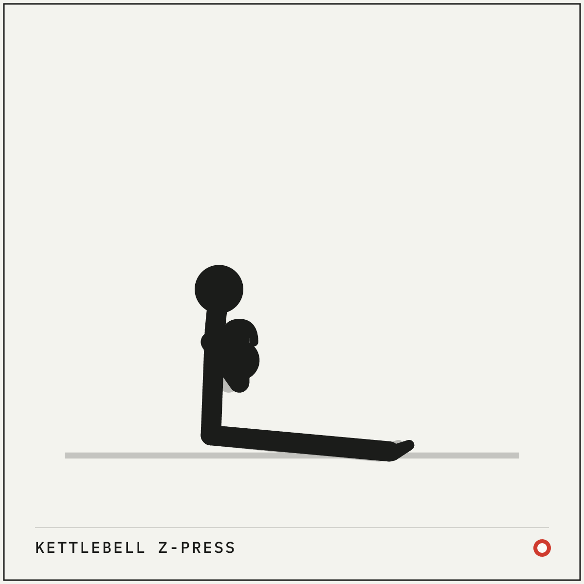 Kettlebell Z-press demonstration figure: Sit on the floor with your legs straight out in front and spread into a wide V.