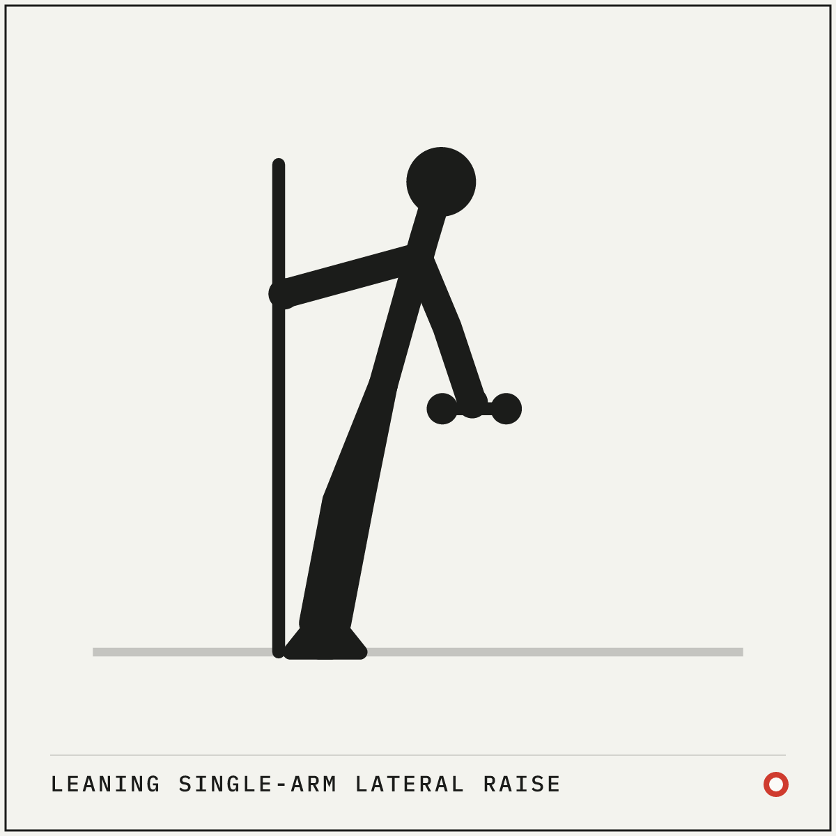 Leaning single-arm lateral raise demonstration figure: Stand side-on to a fixed post, rack upright, or doorframe, and grip it at about shoulder height with your inside hand.