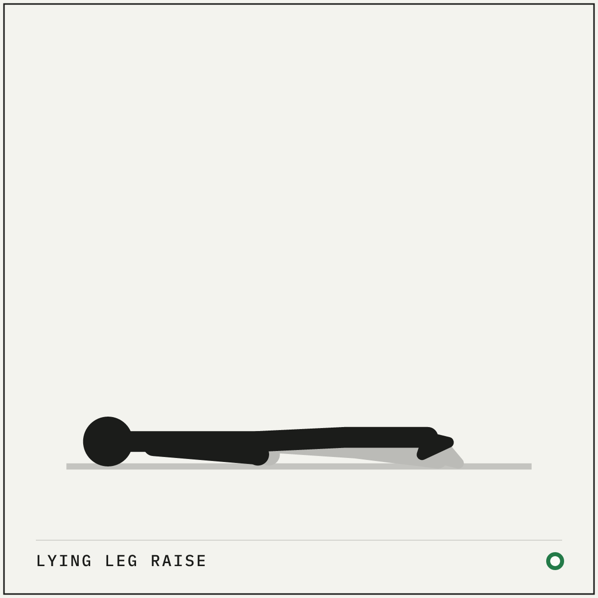 Lying leg raise demonstration figure: Lie flat with your legs straight and your hands by your hips, or tucked under your tailbone for support.