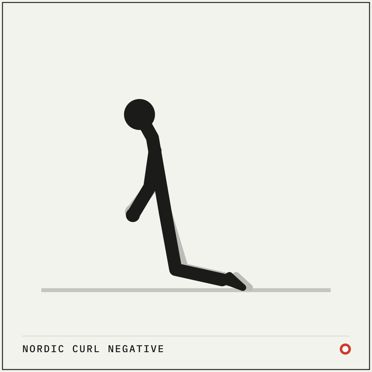 Nordic curl negative demonstration figure: Kneel on something padded with your ankles held down by a heavy object or by a partner.
