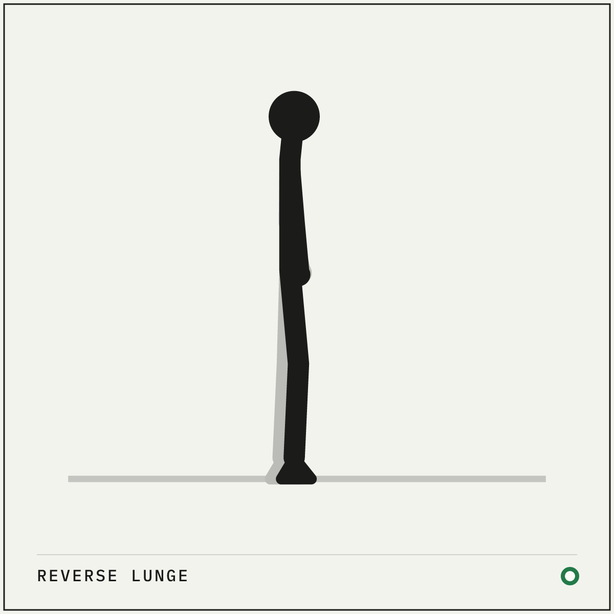 Reverse lunge demonstration figure: Stand tall with your feet hip-width apart and your hands at your sides or on your hips.