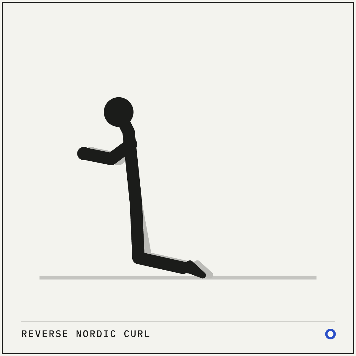 Reverse nordic curl demonstration figure: Kneel on something padded with your knees about hip-width apart and the tops of your feet flat on the floor.