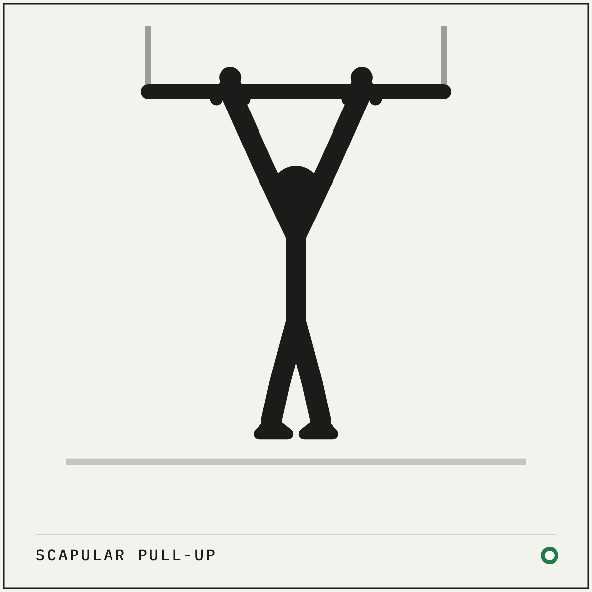 Scapular pull-up demonstration figure: Grip the bar with your palms facing away, hands about shoulder-width apart.