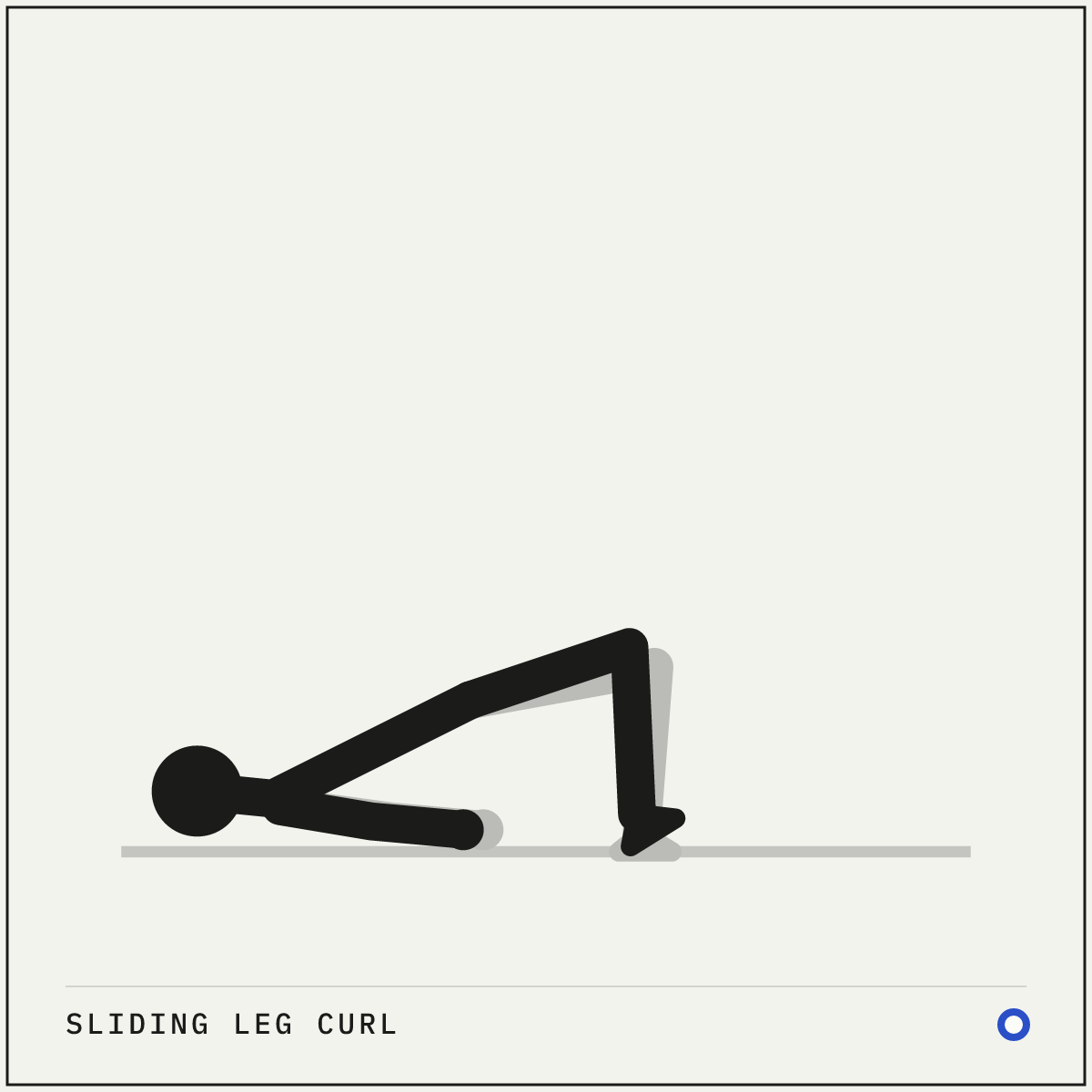 Sliding leg curl demonstration figure: Lie on your back on a smooth floor with a folded towel or a furniture slider under each heel.