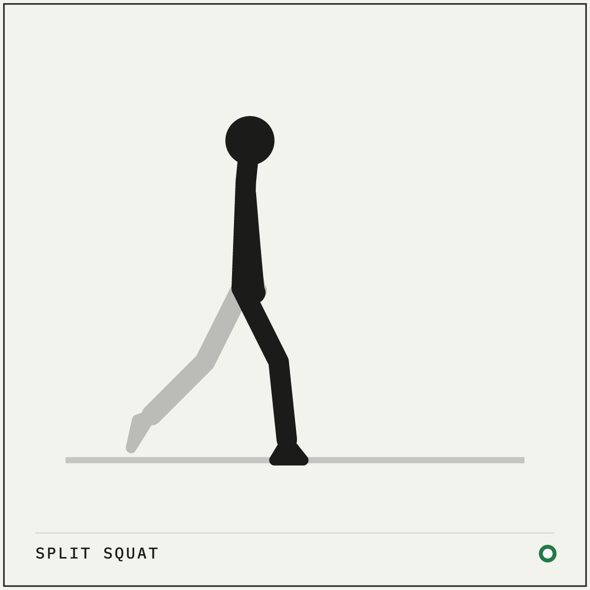 Split squat demonstration figure: Take a long stride position with your front foot flat and your rear heel up.