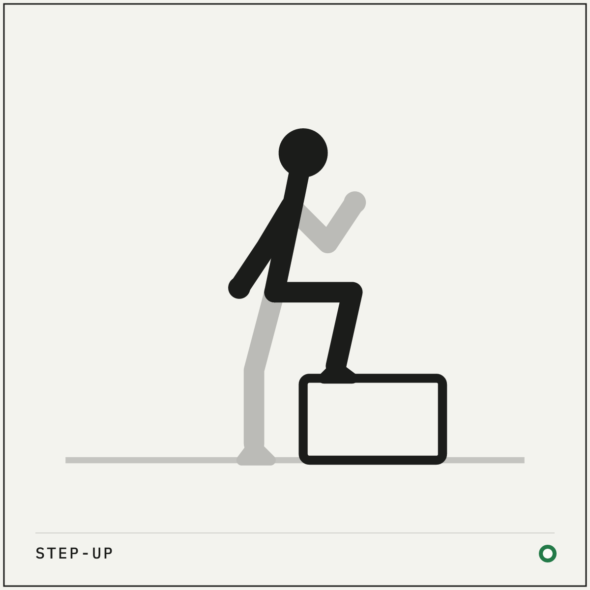 Step-up demonstration figure: Stand facing a knee-height bench or sturdy box.