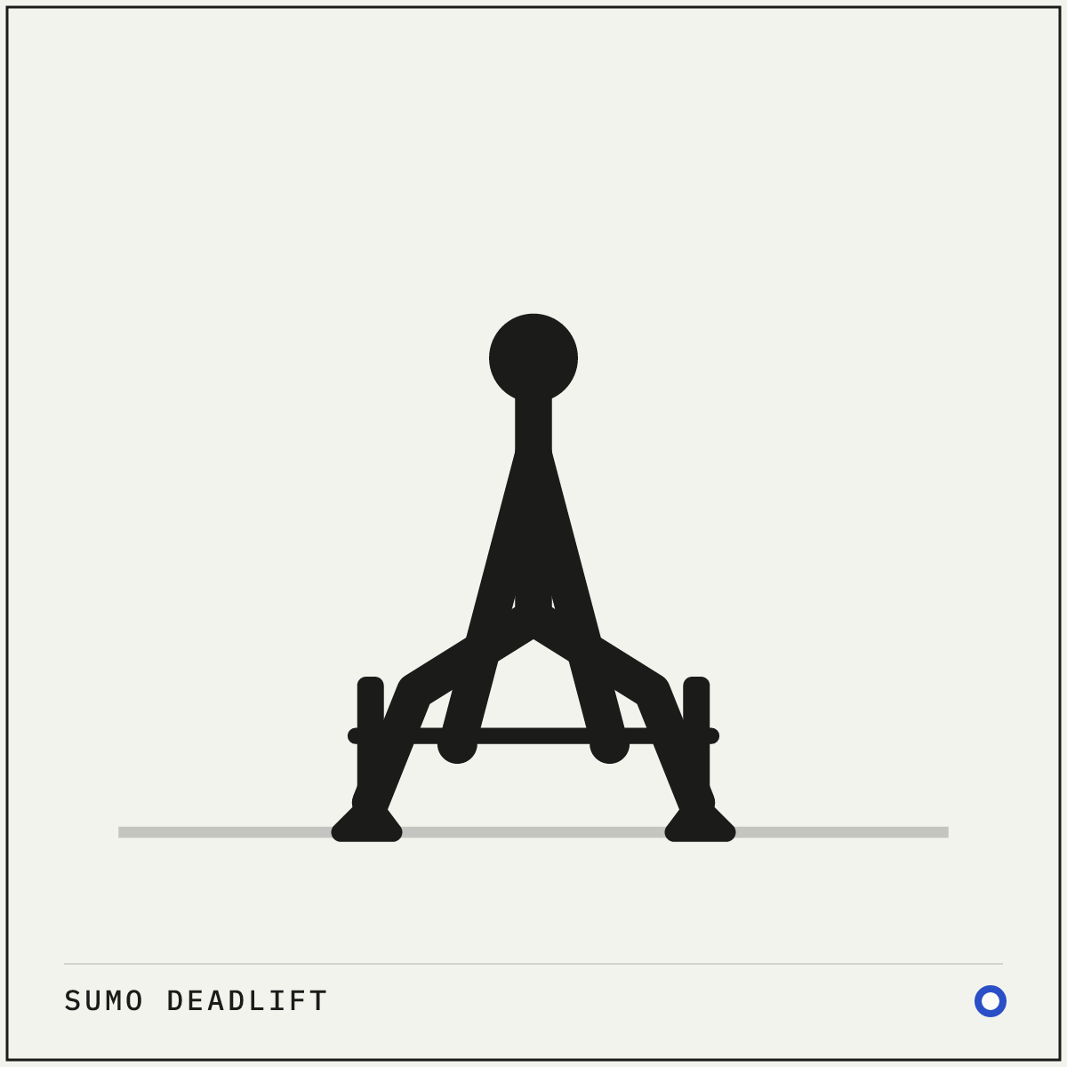 Sumo deadlift demonstration figure: Stand with your feet well wider than your shoulders and your toes turned out, with the bar over the middle of your feet.