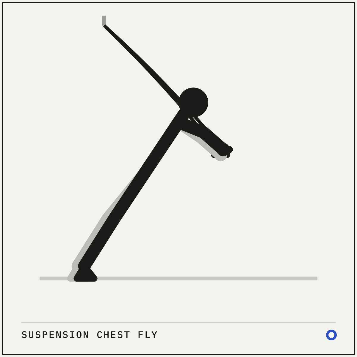 Suspension chest fly demonstration figure: Grab the handles and face away from the anchor point, one handle in each hand.