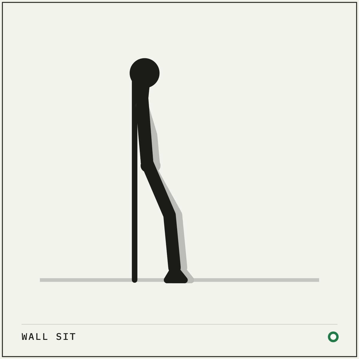 Wall sit demonstration figure: Stand with your back flat against a wall and your feet about half a metre out from it.